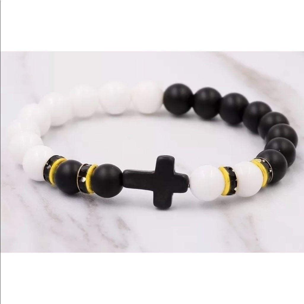 New Black And White Beads With Black Cross